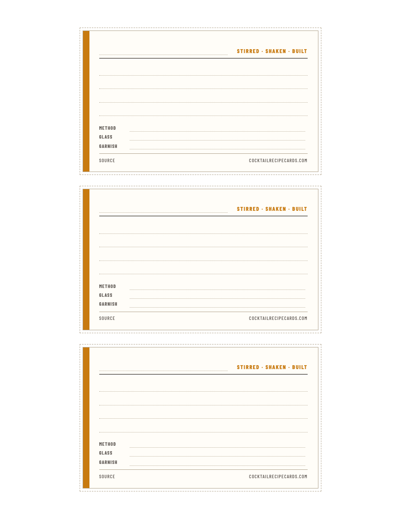 Preview of Blank cocktail recipe cards, 3×5